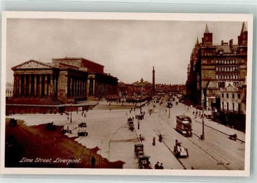 Liverpool Foto AK Straßenbahn Auto Lime Street