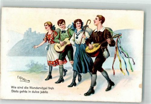 sign. Kaskeline F. Frauen Mandoline Gitarre Spruch WB SS Nr.6736-1