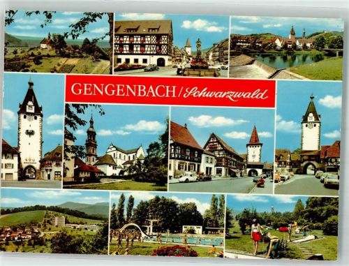 Gengenbach Röhrbrunnen Schwimmbad Victor-Kretz-Straße mit Haigeracher Tor Kinzigtor St. Marien Kirche Minigolf Kursanatorium