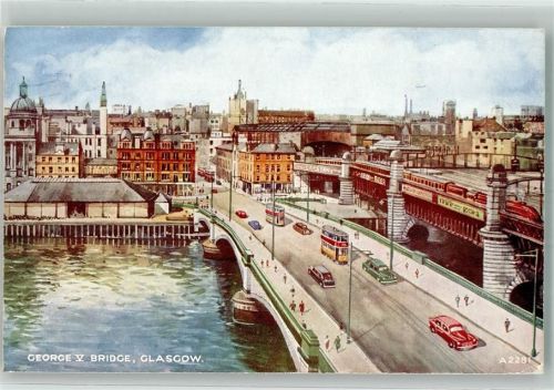 Glasgow 1956 George V Bridge Auto Straßenbahn Valentine´s Card