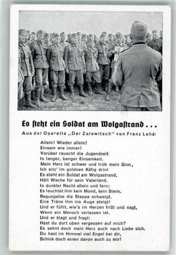 Wehrmachtschor mit Akkordeon Text des Liedes Es steht ein Soldat am Wolgastrand von Franz Lehar Verlag Robert Franke