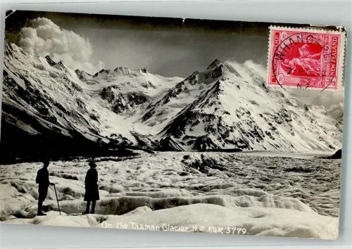 Christchurch Tasman Glacier Foto AK Briefmarke Bildseite
