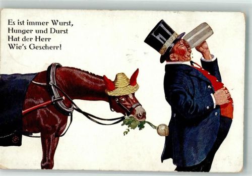 Humor Spruch Pferd Es ist immer Wurst, Hunger und Durst ......