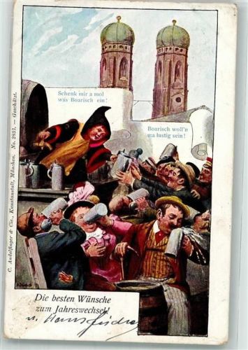 München 1909 Neujahr Bierkrug Dom Verlag Andelfinger Nr.2836