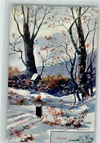 sign. Verlheim H. Januar Winterlandschaft Frau B.K.W.I. Nr.724-1