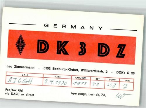 Kirdorf Funkfrequenzkarte QSL DK3DZ