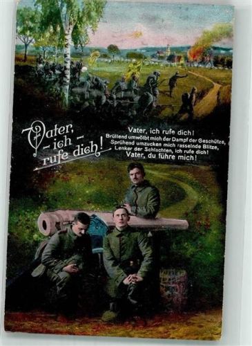 1916 Landsern in Uniform beten vor der Schlacht zu Gott Artillerie Gefecht L & P 5698/V Feldpost WK I München Maschinenstempel