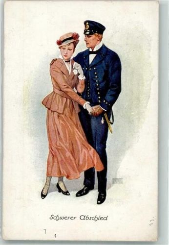 1916 sign. Lister Marineoffizier in Uniform verabschiedet sich von seiner Liebsten Verlag Hermann Wolff 1090 Feldpost WK I Res.-Inf.-Regt. 61