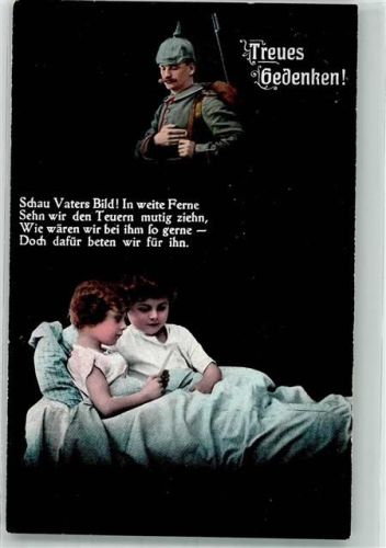 Zwei Kinder sprechen ein Gutenachtgebet für den Vater im Felde WK I L & P 5759/IV