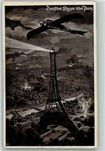 Paris 1915 Eine Etrich-Taube über dem Eiffelturm Deutscher Luftflotten-Verein Feldpost Falkenberg