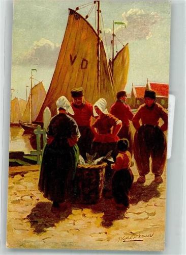 1910 Segelboote Frauen Holland Tracht Kind