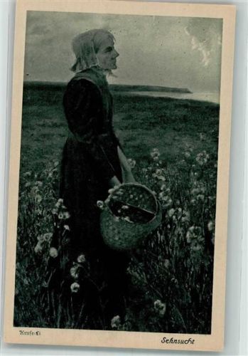 Volksspende d.d. vertriebenen Auslandsdeutschen sign. Kruse Frau auf der Wiese Sehnsucht