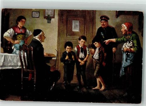 sign. Vautier Ungezogene Jungs beim Verhör durch den Schulmeister Tracht Uniform