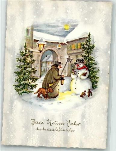 Neujahr Schneemann Hund