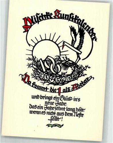 Kinstkalender Storch Neujahr Spruch Scherenschnitt
