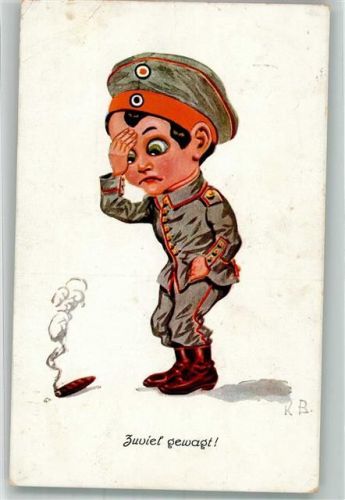 1917 sign. KB Junge in feldgrauer Uniform mit Zigarre Künstlerkarte WK I