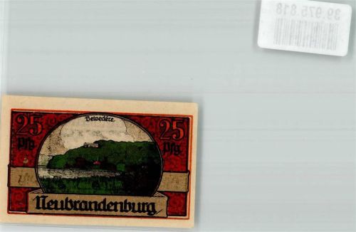 Neubrandenburg 1921 Einlösung Stadtkasse 25 Pfennig Belvedere