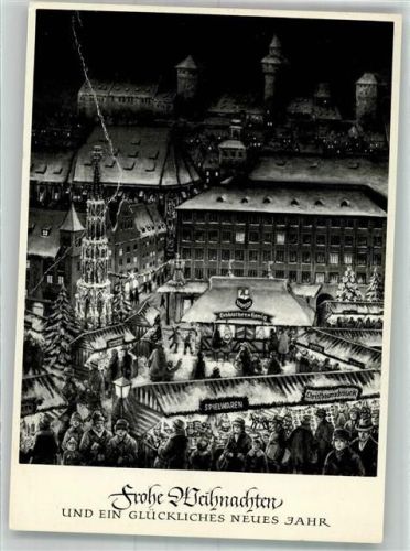 W8500 Nürnberg Nürnberger Christkindles Markt mit Lebkuchen Schmidt Künstlerkarte Werbe AK Weihnachten Neujahr Lebkuchen Gebrauchsspuren