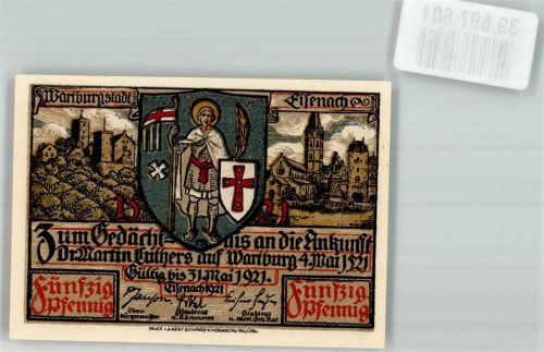 Eisenach 1921 Wartburg Wappen 50 Pfennig