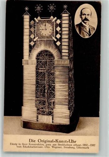 Strasbourg Original Kunst Uhr aus Strohhalmen Otto Wegener