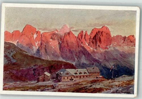 Refugio Monte Pez oder Schlernhaus in den Dolomiten Compton, E. H. Künstlerkarte