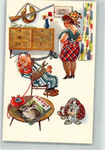 Jagd Humor Telefon Flinte Hund Frau sign. Orlov