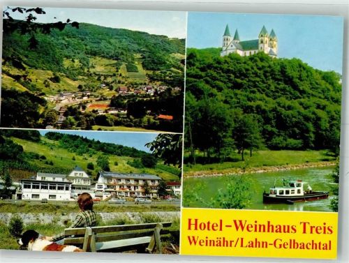 56379 W5409 Weinähr Werbe AK Hotel Weinhaus Treis im Gelbachtal mit Kloster Arnstein