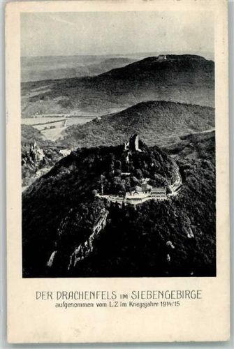 Königswinter 1914 Burg Drachenfels Zensurstempel Metz Fliegeraufnahme