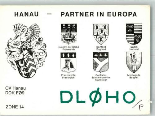 Hanau Amateurfunk QSL-Karte Dl0HO Wappen Europa