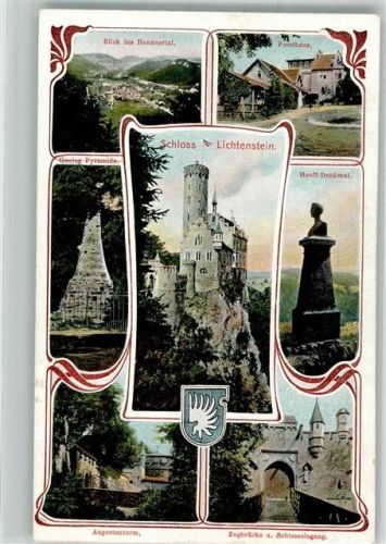 72805 W7414 Lichtenstein , Württ - Schloss Lichtenstein Forsthaus Honauertal Geologische Pyramide Hauff-Denkmal Augustenturm Verlag Sting 15080