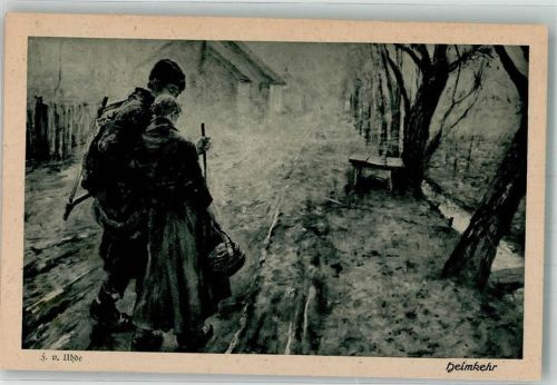 sign. Fritz von Uhde : Heimkehr WK I Spende f.d. vertriebenen Auslandsdeutschen