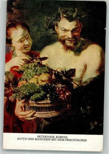 sign. Rubens Peter Paul Satyr u. Mädchen m.d. Fruchtkorbe