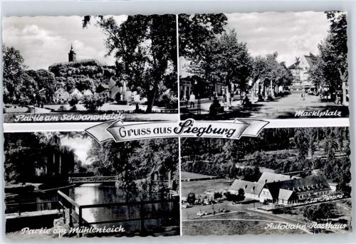 53721 W5200 Siegburg - Schwanenteich, Marktplatz, Mühlenteich, Autobahn-Rasthaus