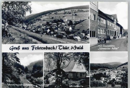 98666 O6121 Fehrenbach - Ortsansicht, HO- Gaststätte Schwarzer Adler, Fehrenbacher Schweiz, Werraquelle