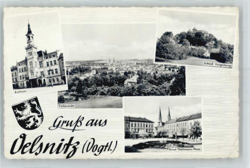 Oelsnitz Rathaus, Wappen, Schloß Voigtsberg, Ernst-Thälmann-Platz