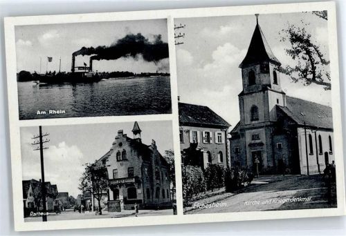 76477 W7551 Elchesheim - Am Rhein, Rathaus, Kirche, Kriegerdenkmal