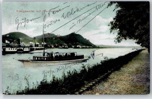 Königswinter Blick mit Drachenfels, Schiff