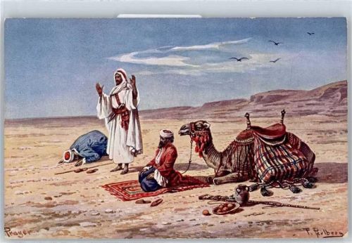 Gebet in der Wüste gen Mekka Kamele