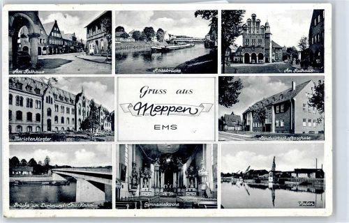 Meppen Am Rathaus, Hasebrücke, Maristenkloster, Landwirtschaftsschule, Hafen, Gymnasialkirche, Brücke am Dortmund-Ems-Kanal