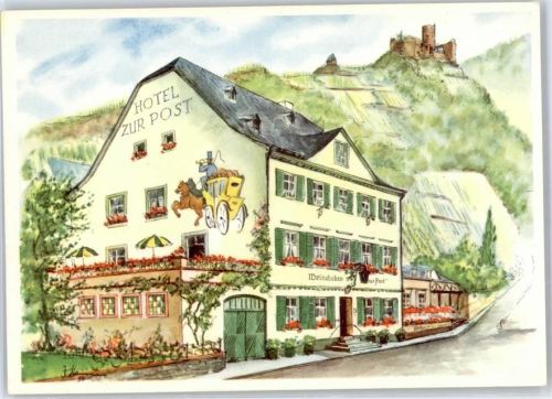 54470 W5550 Bernkastel Lithographie / Künstlerkarte Hotel zur Post