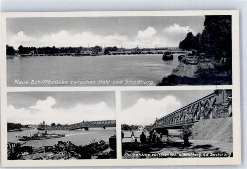 Kehl Schiffbrücke Kehl-Straßburg Rheinbrücke nach der Zerstörung