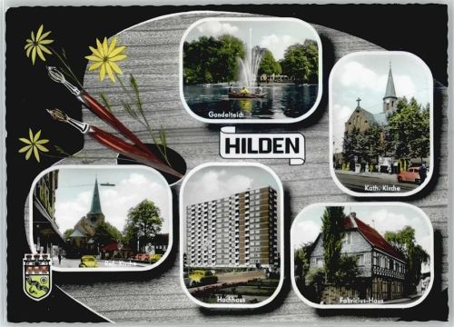 Hilden Gondelteich Kath. Kirche Ref. Kirche Hochhaus Wappen Fabricius-Haus