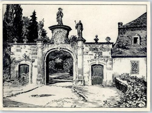 Eberbach Eingangstor Pfortengasthaus nach Original-Federzeichnung sign. Heinr. Landgrebe