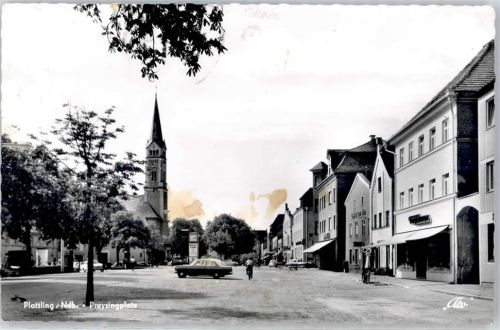 94447 W8350 Plattling - Kirche St. Magdalena Preysingplatz Litfaßsäule