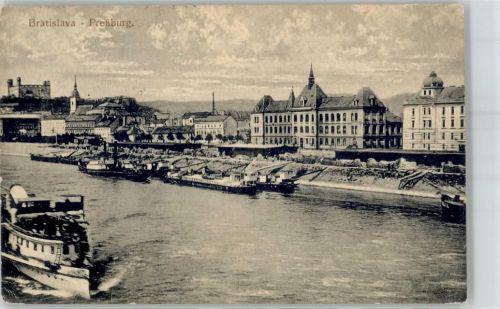 Bratislava Pozsony 1924 - Schiffsanlegestelle Lastkahn Dampfer