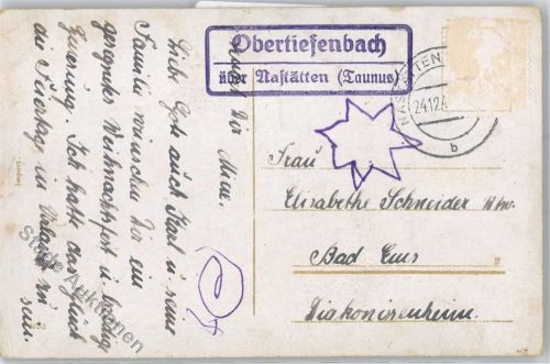 56357 W5429 Obertiefenbach , Taunus - Landpoststempel Weihnachten