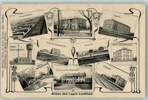 Lager Lechfeld 1908 Barackenanlagen Kommandantur Kaserne Wasserwerk Lazarett Magazine Gasthaus Steinernes Haus Gasthaus Bahnhof