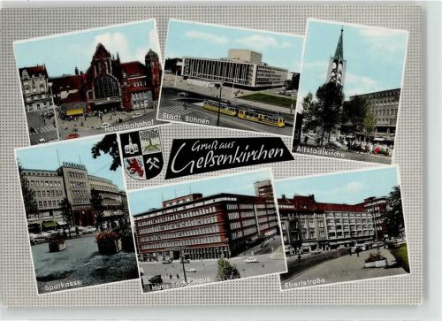 45879 W4650 Gelsenkirchen - Hauptbahnhof städtische Bühne Straßenbahn Altstadtkirche Ebertstraße Hans Sachs Haus Sparkasse