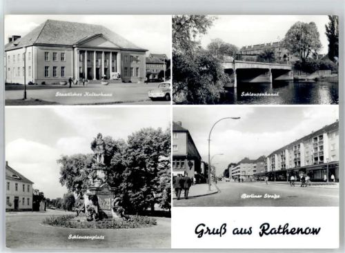 14712 O1830 Rathenow - Kulturhaus Schlausenplatz Denkmal Berliner Strasse Schlausenkanal