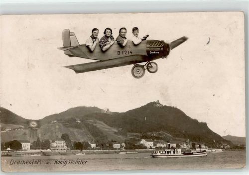 Königswinter Flugzeug Fotomontage Dampfer Rhein Drachenfels